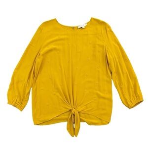 LOFT Boho Mustard Front Tie Blouse